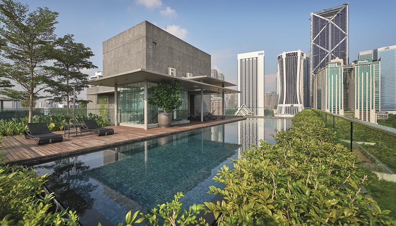 The rooftop pool deck of Selangor Dredging's recently completed 38-unit, 10-storey condominium development in Ampang Hilir called Dedaun.