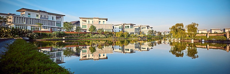 The Glades waterway, with The Residences bungalow in the background.