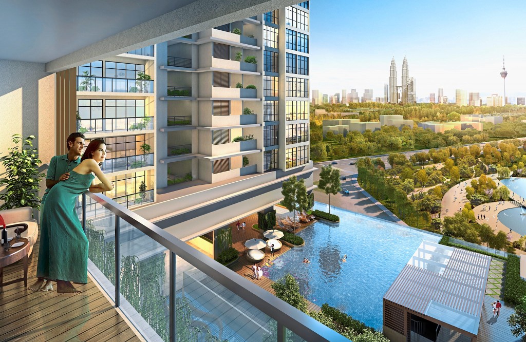 Among the facilities that can be found at EkoTitiwangsa is the infinity pool, with breathtaking views of the KL city centre skyline in the distance.