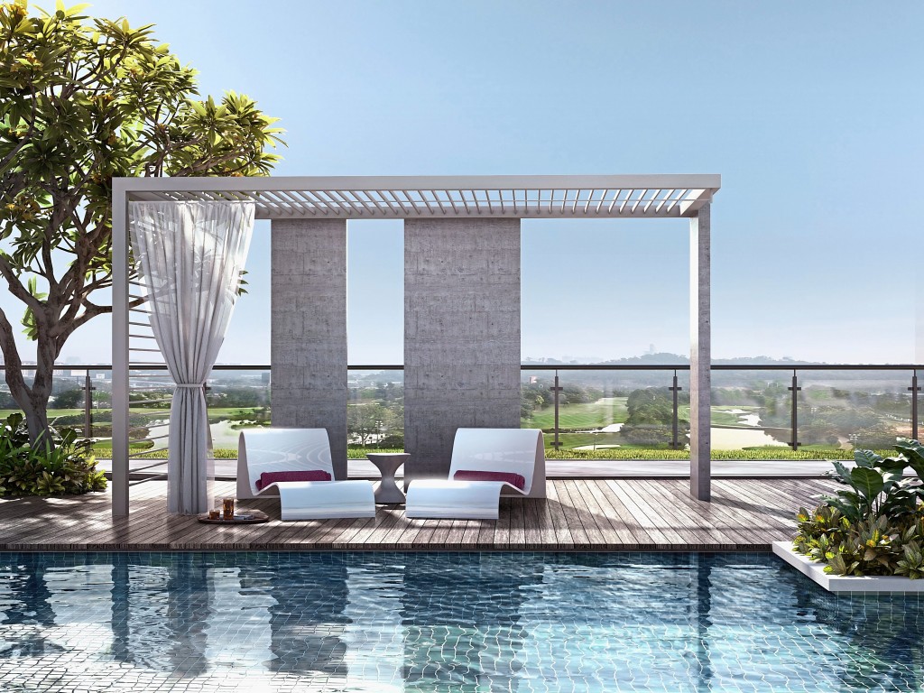 Senada Residences' shaded cabana by the pool side.