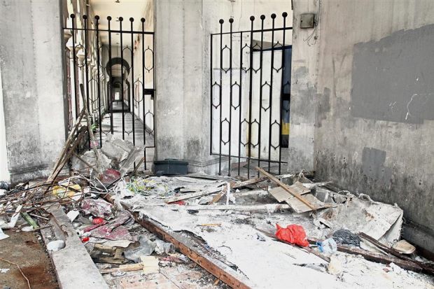 Debris and rubbish left to collect around the heritage site. Some of it may even be breeding ground for mosquitoes.