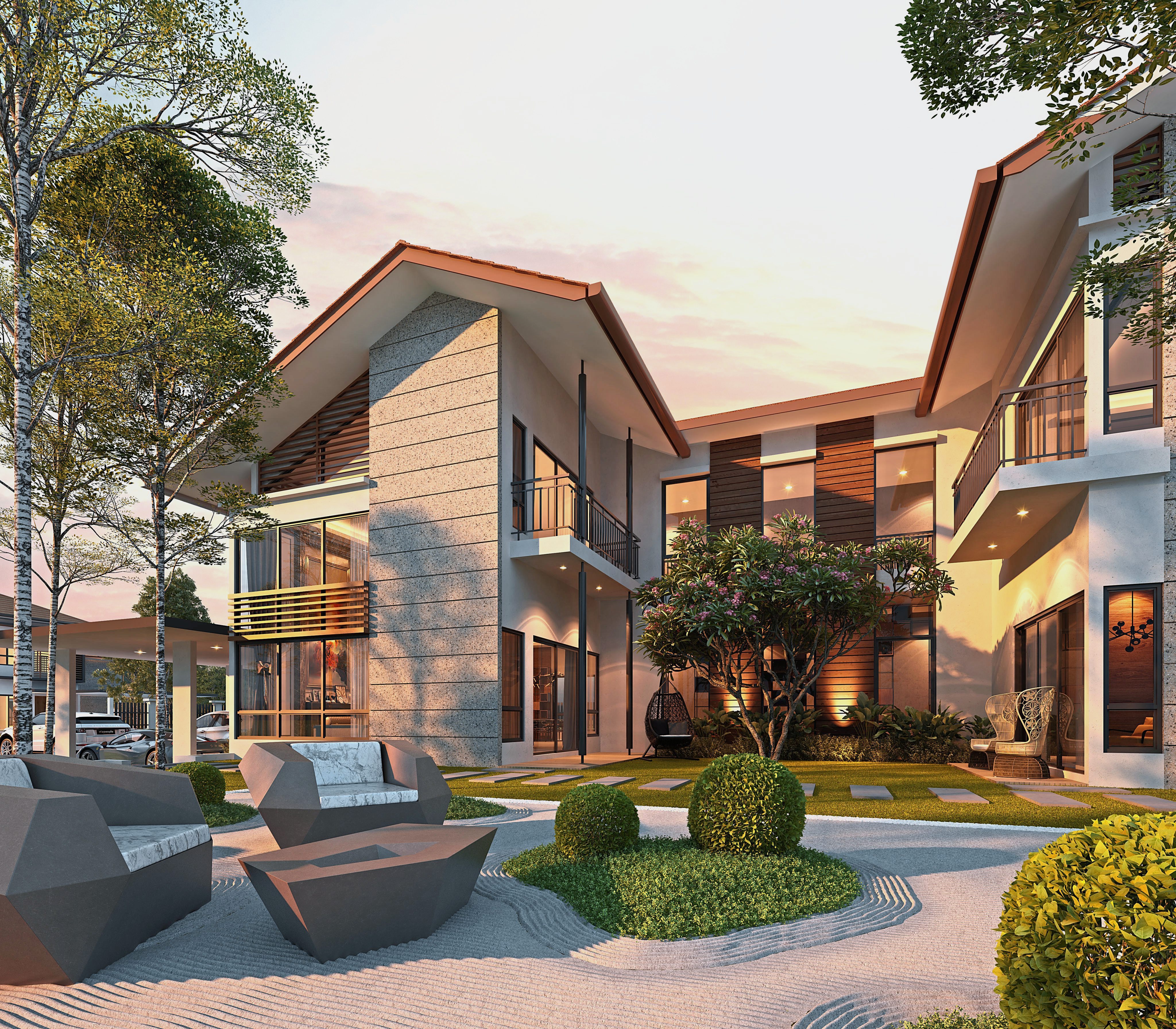 Almost every room holds a balcony. creating an extension to one's personal space and shade for those frequenting the ground floor of each bungalow.