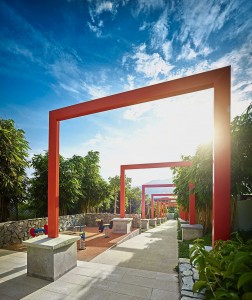 Vermillion gateways dot the picturesque landscape at Vilaris.
