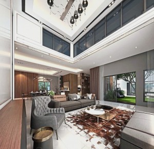 Spacious double-volume living rooms and dining areas open into perimeter gardens, allowing residents to enjoy the natural green environment.