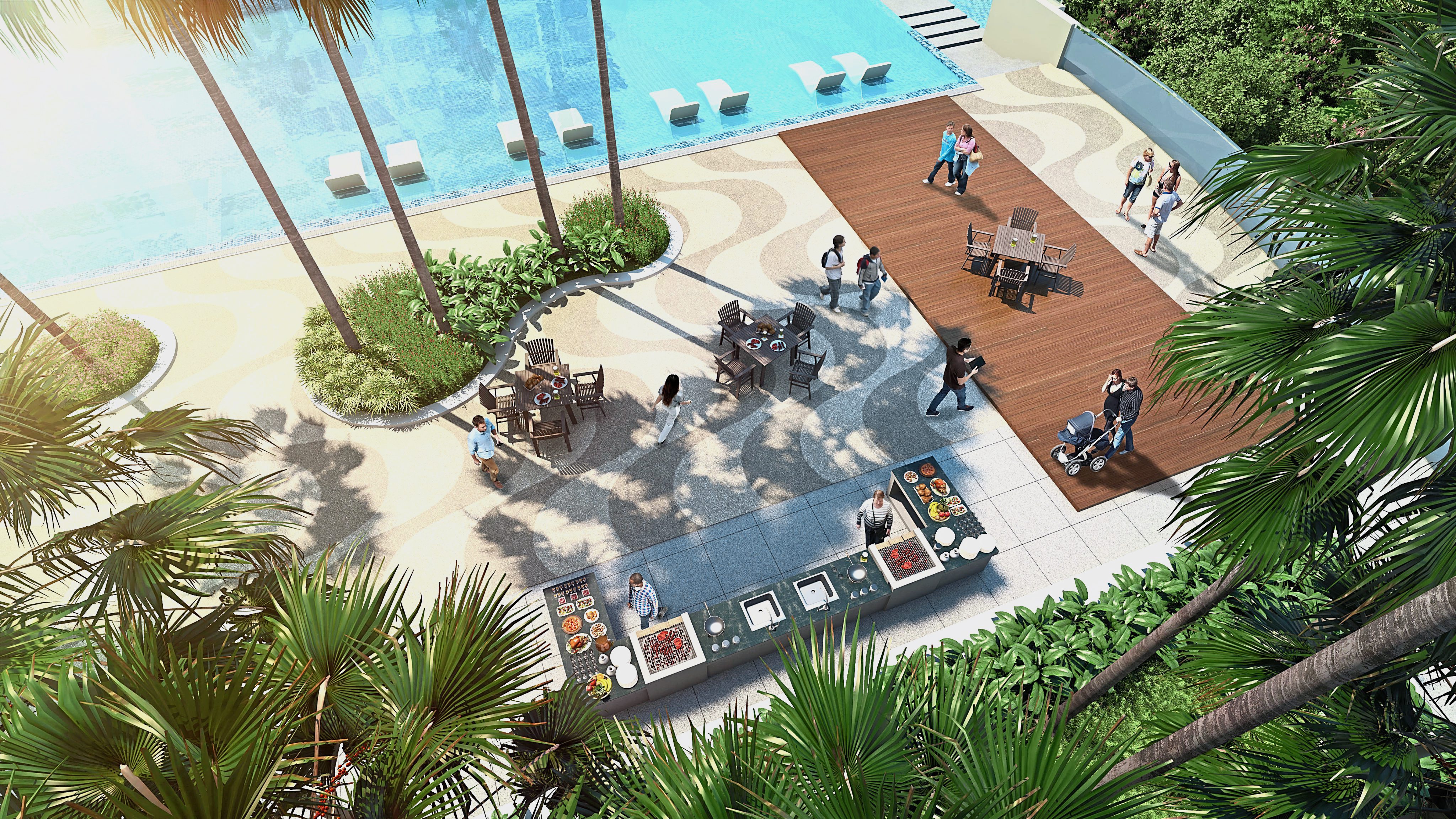 View from above of the facilities deck of Palmyra Residence.