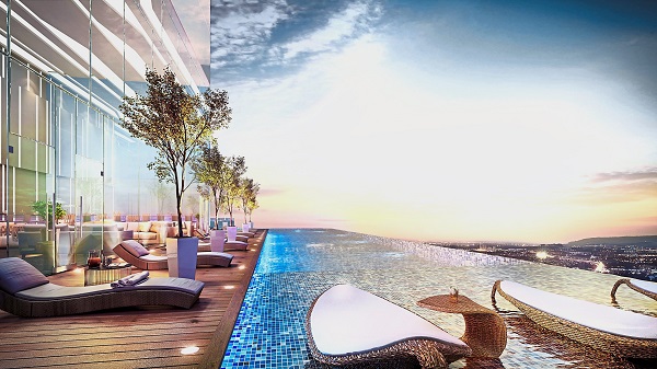 Those who want to unwind and relax can enjoy the cantilevered infinity pool at the rooftop.