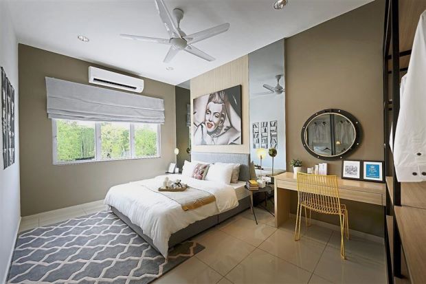 The large window panels in the master bedroom allow sufficient natural lighting and natural ventilation into the room.