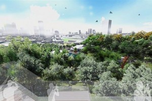 A computer generated image of the Taman Tugu project from an observation deck. — filepic