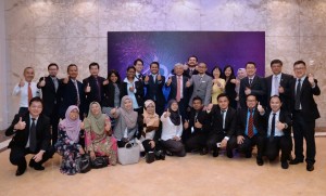 Abdul Rahim Abdul Rahman with the staff at the 40th anniversary dinner.