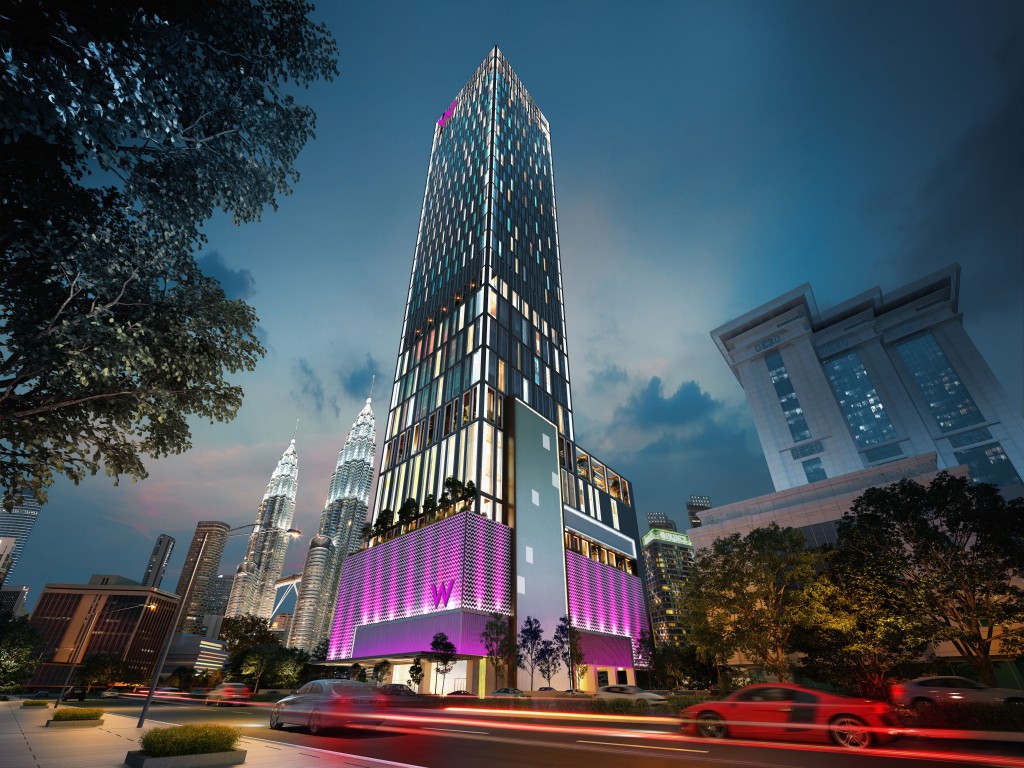 地标性的丽阳豪庭共有55层楼，宏伟楼宇的下方是大马首家W Hotel五星级酒店套房。