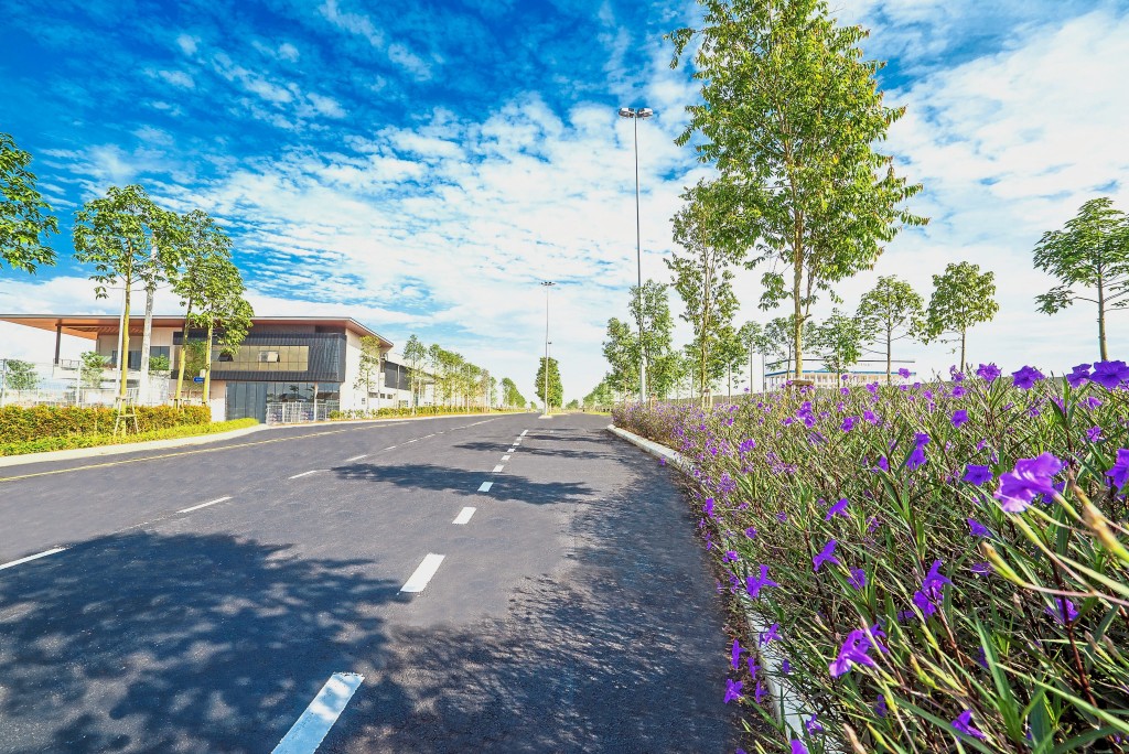 Workers at i-Park@Senai Airport City can enjoy cycling or strolling around the park to unwind from a busy day.