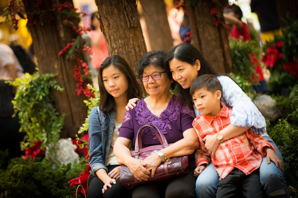 A family enjoying the decorations at Sunway Pyramid
