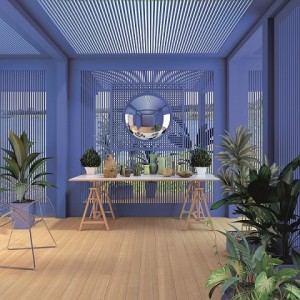 Blue Pergola With Plants And Mirror