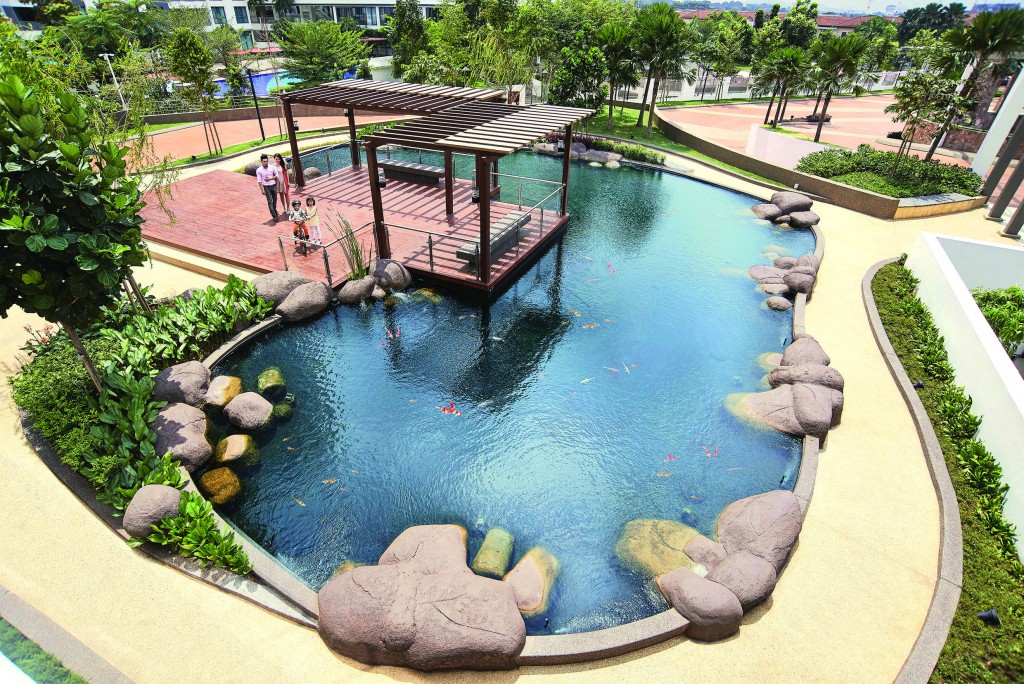 The koi pond adds to the relaxed ambiance at Molek Pine 4.