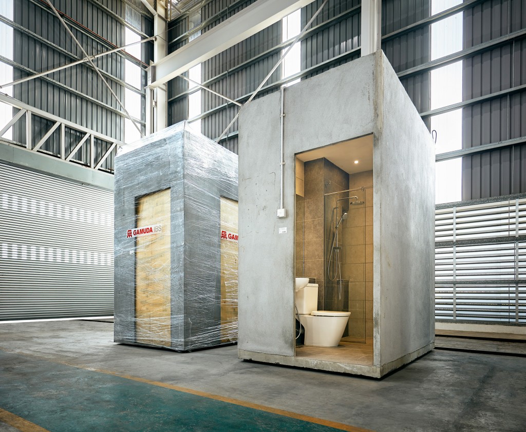Gamuda IBS bathrooms constructed as a single, seamless plug and play unit. These precast bathroom pods come complete with electrical circuit, plumbing and waterproofed walls, floors and fittings. 