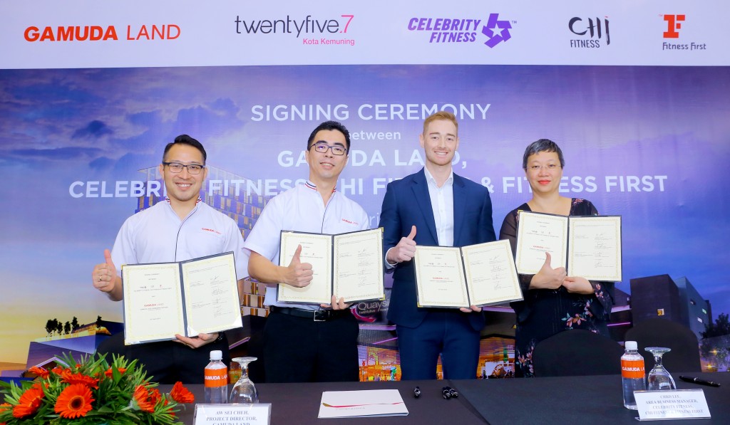 (From left) twentyfive.7 general manager Chu Wai Lune, Gamuda Land project director Aw Sei Cheh, Celebrity Fitness, CHi Fitness & Fitness First Malaysia of Evolution Wellness area business manager Chris Lee and finance director Audrey Lee Pik Yoo. 