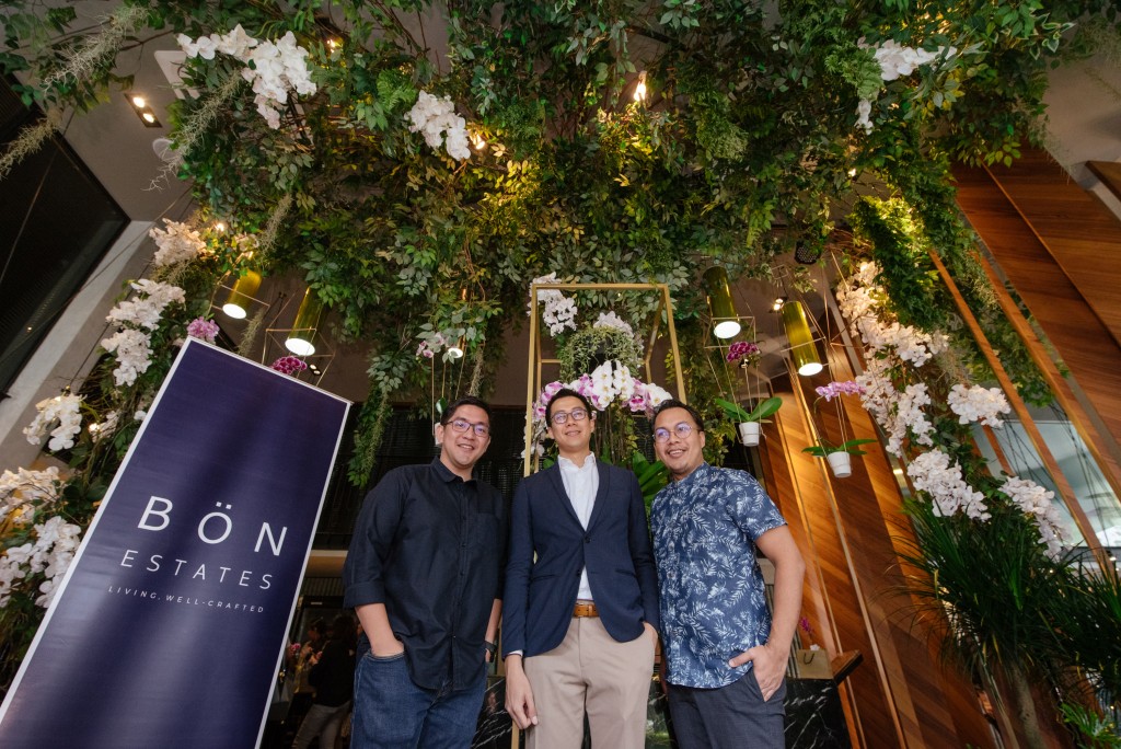 (from left) Waltex Biotec executive director Darren Yeo, BON Estates Sdn Bhd chief operating officer Mr Chan Jin-Wy, Nas Great Idea Sdn Bhd founder En Nas, at the ground floor of the Bon Estates gallery. 