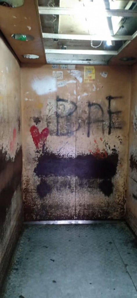 Vandals have damaged this lift making it rather unsightly.  