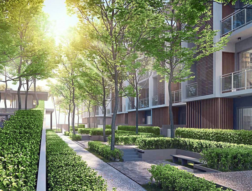 The well-sculpted walkways are designed by an award-winning landscape architect.