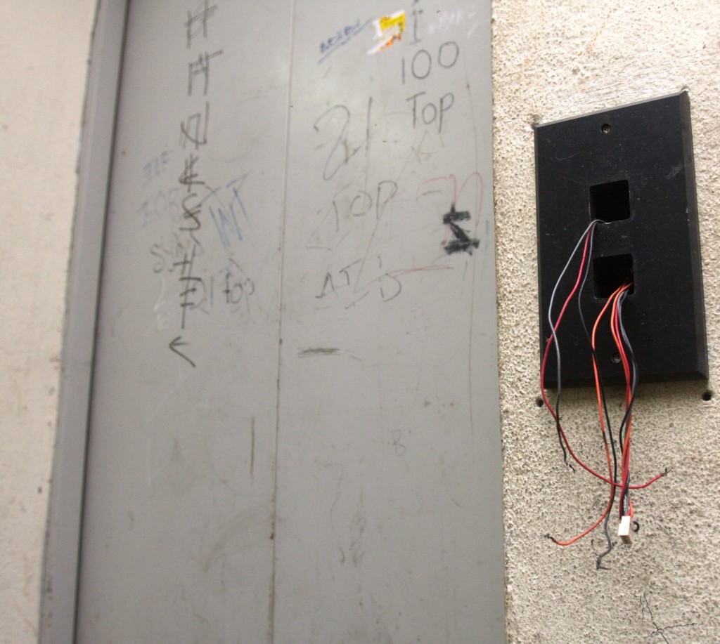 The lift at one of the low-cost flats has been rendered useless as vandals have damaged the switches.