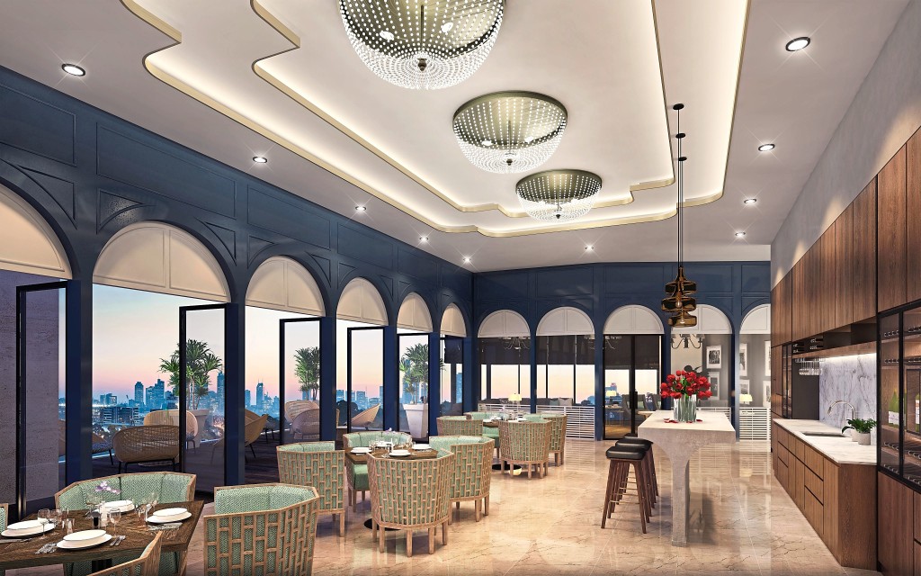 The Private Lounge makes  for a fine place for adults to  communicate, as they watch the sun set below the skyline.