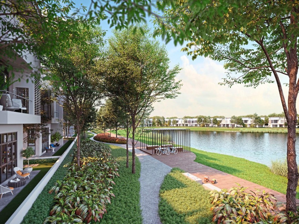 Sejati Lakeside offers  quality family time,  peace of mind, and easy  access to every need,  as depicted by the artist illustration.