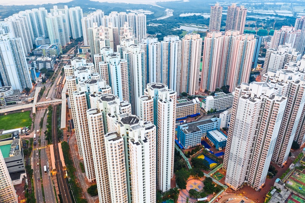 Overview of Tin Shun Wai town in Hong Kong.