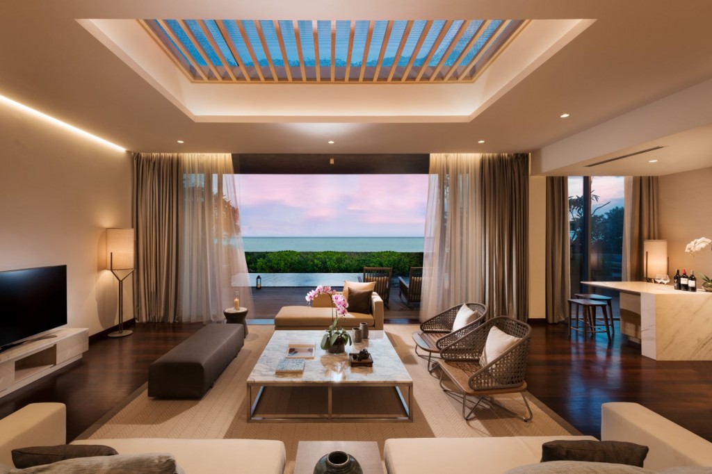 Each unit has fully furnished living space, a private infinity pool and direct access to the beach.