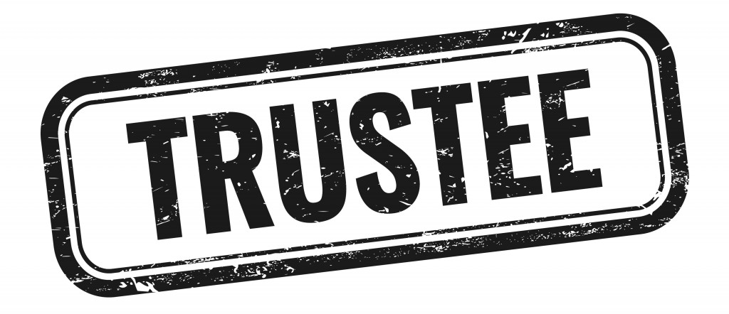 TRUSTEE text on black grungy vintage rectangle stamp.