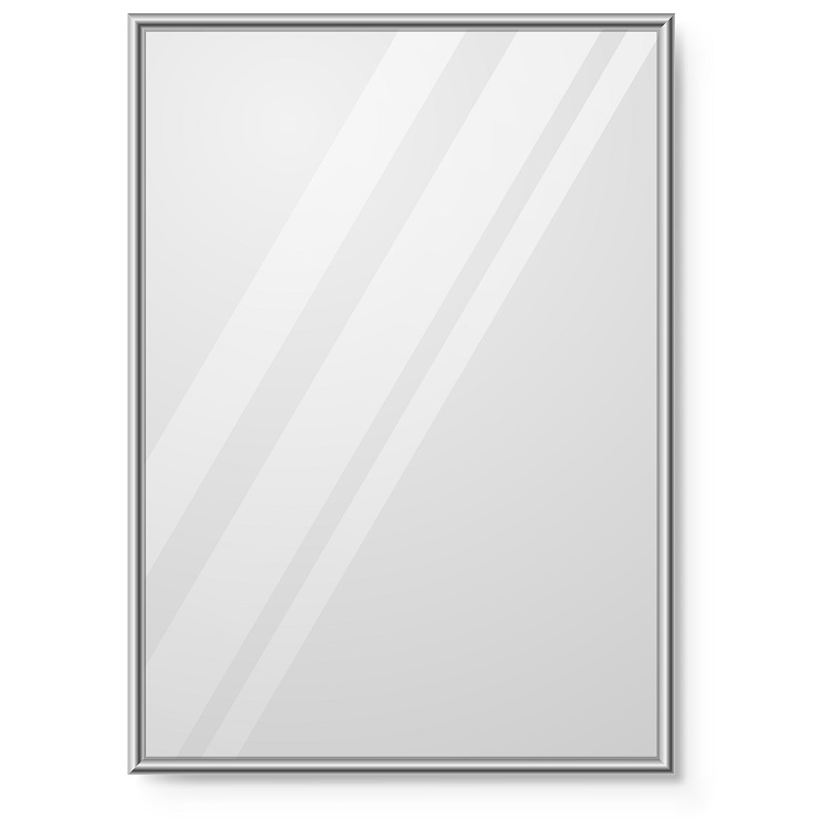 Mirror with chrome frame on the wall vector template.