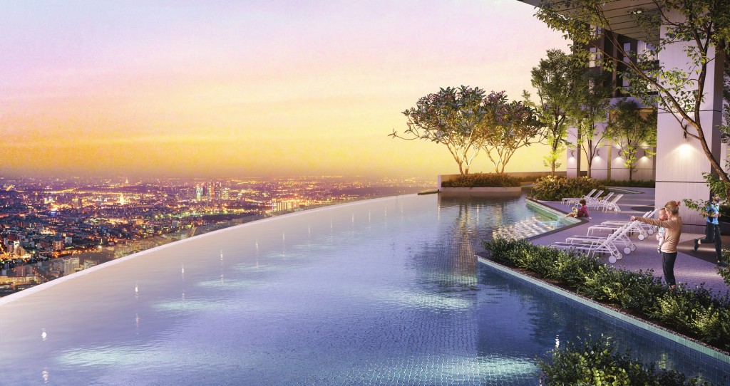 Wellness facilities include an Olympic-length infinity pool, hot jacuzzi, 300m jogging track, futsal, basketball open court and rock climbing wall for children.