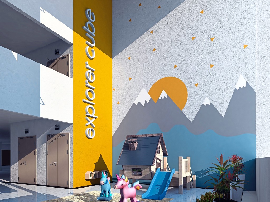The six thematic sky cubes offer specially designed spaces filled with activities for the community.