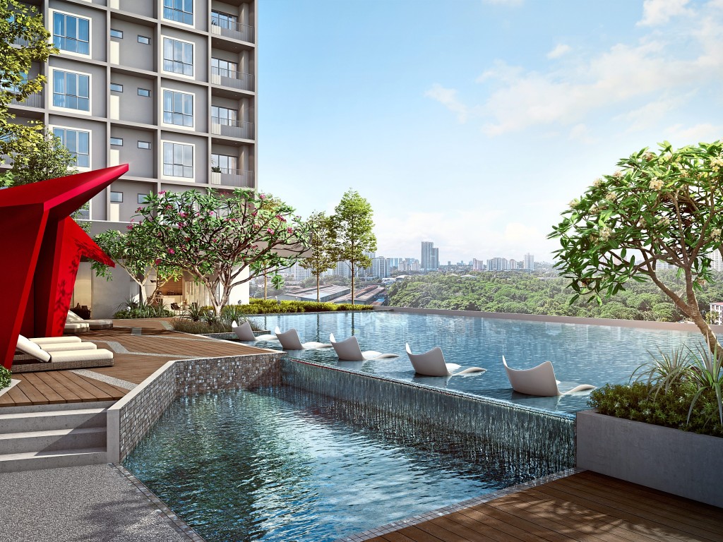 Residents can enjoy a relaxing swim in the infinity pool  overlooking the park.