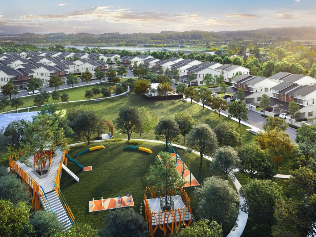 An aerial image of the limited units with direct frontage to the exclusive linear park.