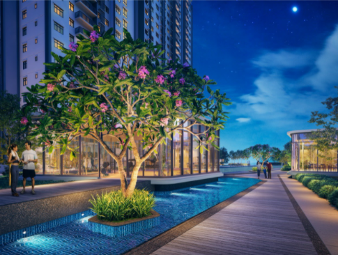 Water elements mingle with nature to create a blissful environment.