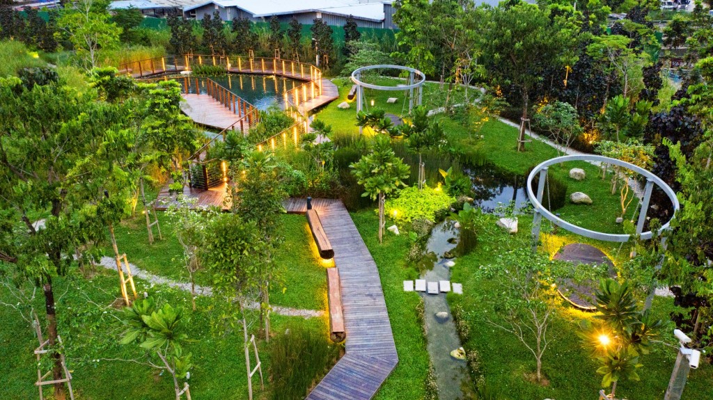 The 1.26-acre wetlands sanctuary is divided into five zones.