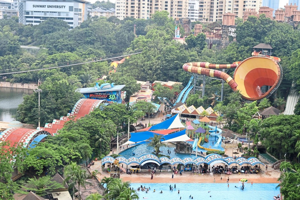 An aerial photo of people enjoying themselves at Sunway Lagoon.