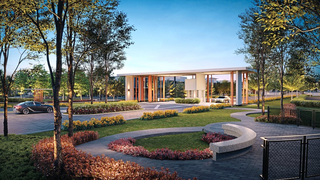 The entrance to the gated-and-guarded community.)