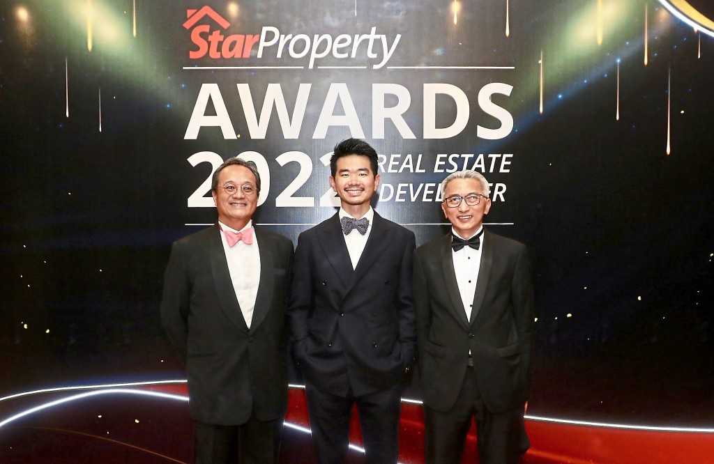 (From left) OSK Property’s property development chief operating officer Seth Lim Sow Wu, group deputy managing director Ong Ju Xing and property development chief executive officer Ong Ghee Bin are all suited up for the occasion.