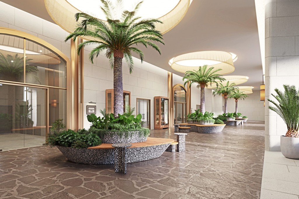 The Estate South Bangsar lobby welcomes residents with a calm and soothing palette.