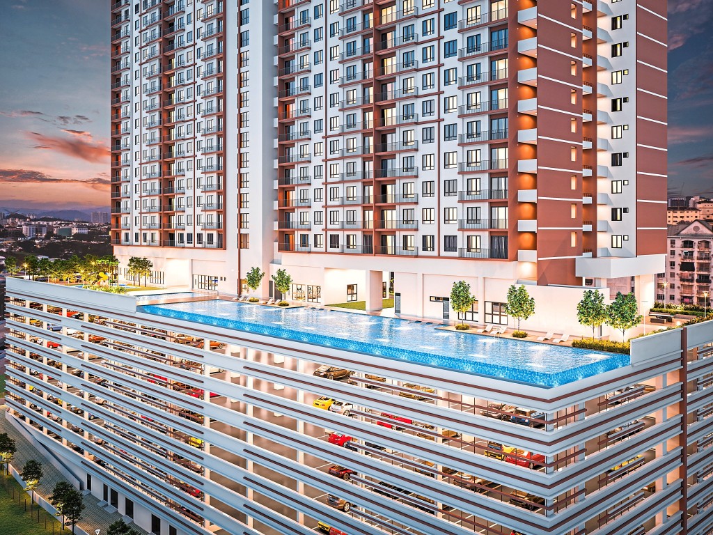 The PSV1 Residences’ infinity pool overlooks the cityscape.