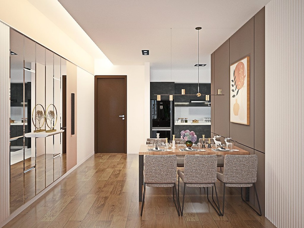 An artist impression of the unit layout. The units are built with flexible space planning considerations and the convenience of home buyers in mind, especially the dining and living area.