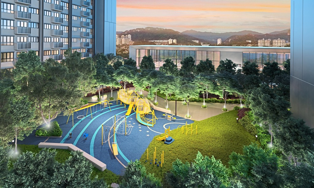 The massive Star landscape design can be seen clearly in the middle of a development that provides various family activities, including a multi-age playground.