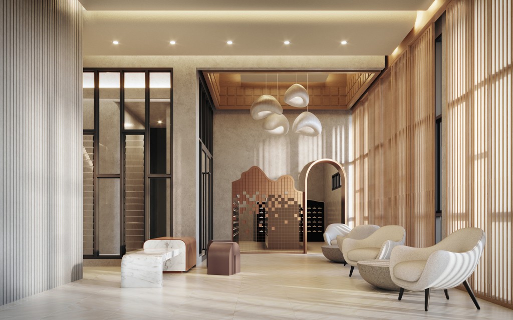 An artist impression of the stylish lift lobby which is set to elevate the image of Curvo Residences.