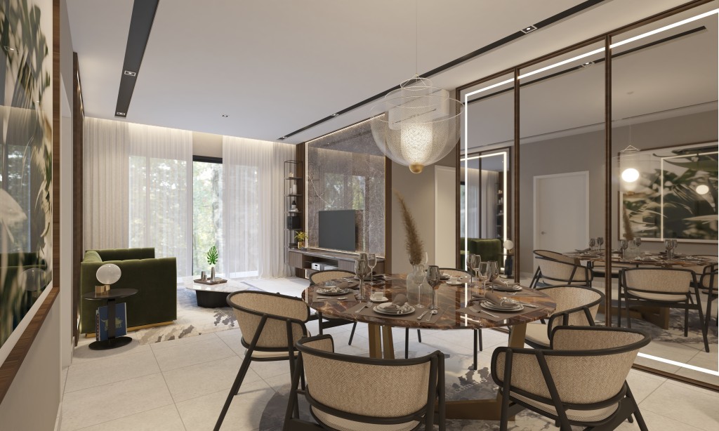 The unit makes for a comfortably sized living and dining area.