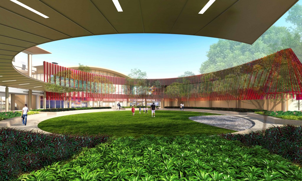 Alamanda will feature a lush external lawn surrounded by planters with built-in seating, creating a welcoming gathering space.