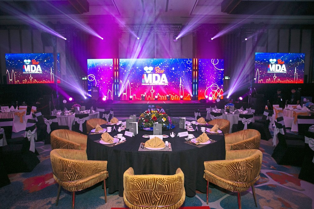 All ready for winners and guests as the interior of the ballroom is fully lit up.