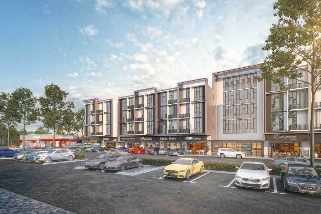 A simulation of edusphere’s LoSo and one of its drive-thru anchor tenants.