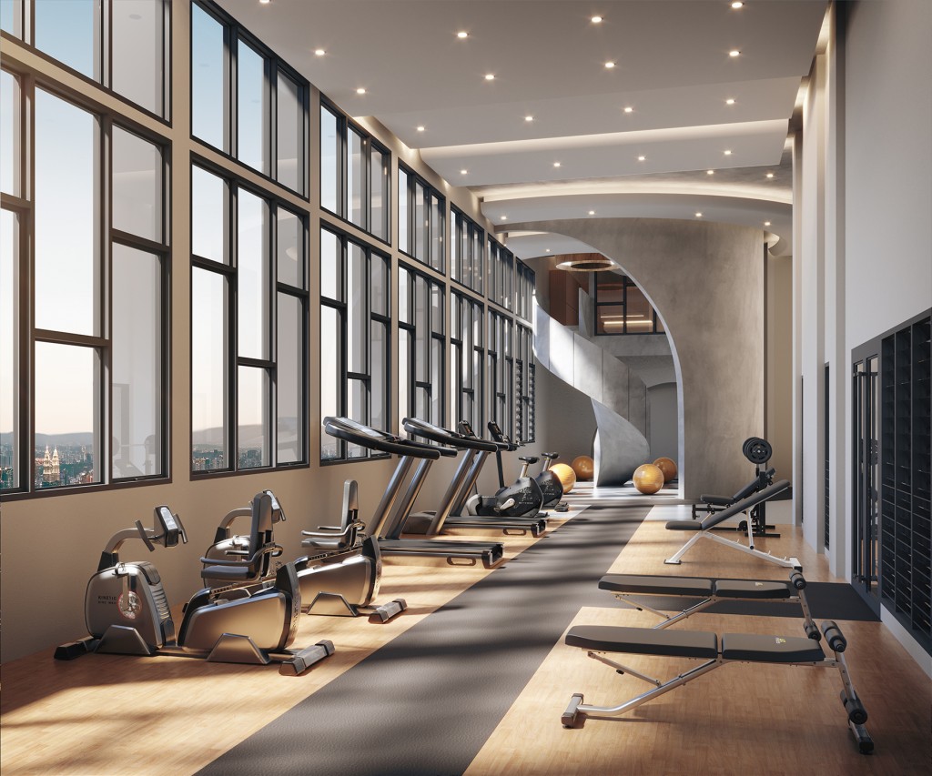 An artist impression of Curvo Residences’ Sky Gym 