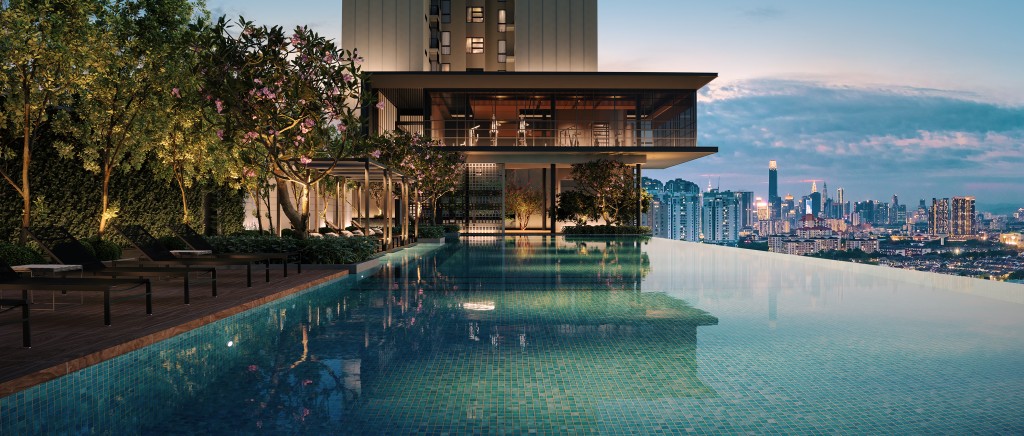 The infinity pool and pool cabana, both situated at Level 6, offer residents a breathtaking view of the KL City skyline.